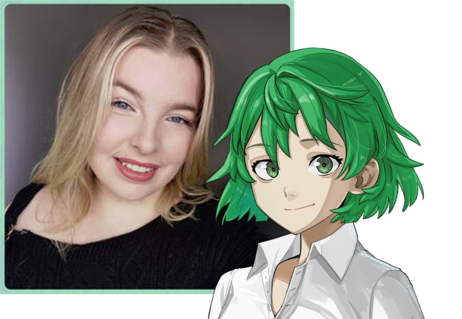 The voice actor Bree Frankel pictured alongside their character, Susan from Artificial Nexus